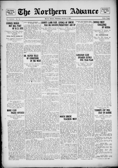 Northern Advance, 8 Oct 1931