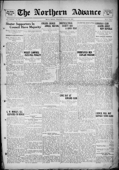 Northern Advance, 21 Jan 1932