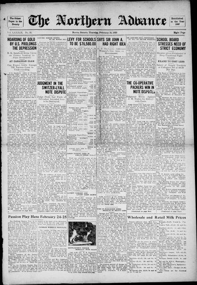 Northern Advance, 16 Feb 1933