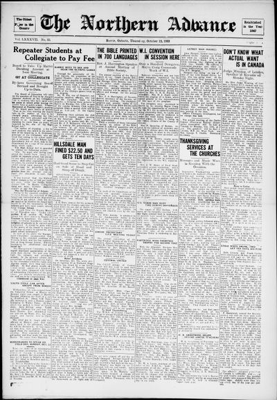 Northern Advance, 12 Oct 1933