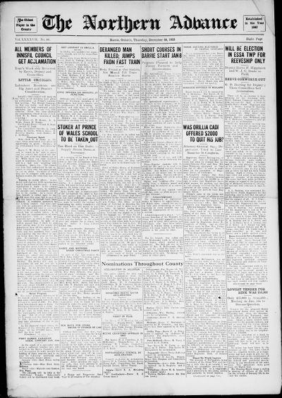 Northern Advance, 28 Dec 1933