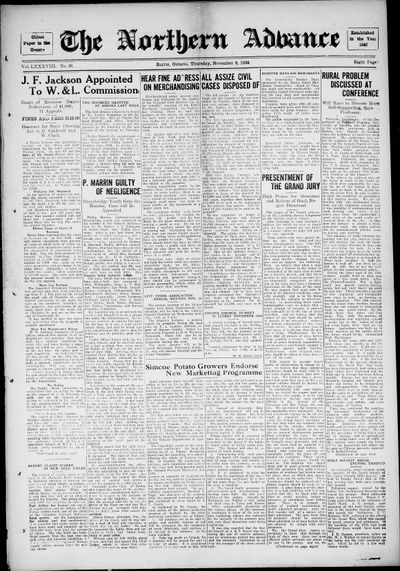 Northern Advance, 8 Nov 1934