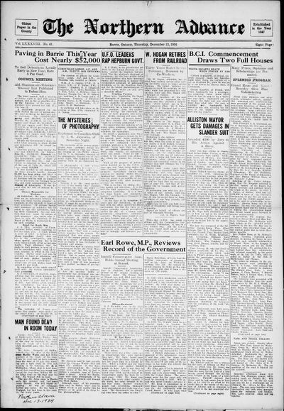 Northern Advance, 13 Dec 1934