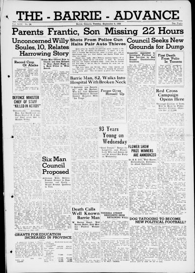 Barrie Advance, 6 Sep 1938