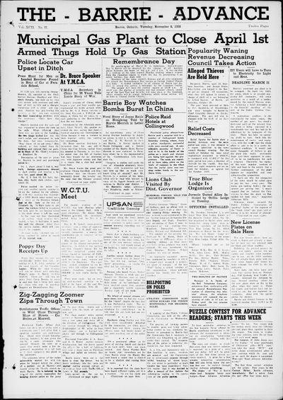 Barrie Advance, 8 Nov 1938