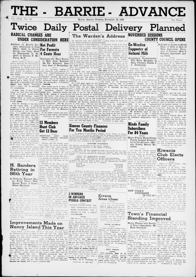 Barrie Advance, 22 Nov 1938