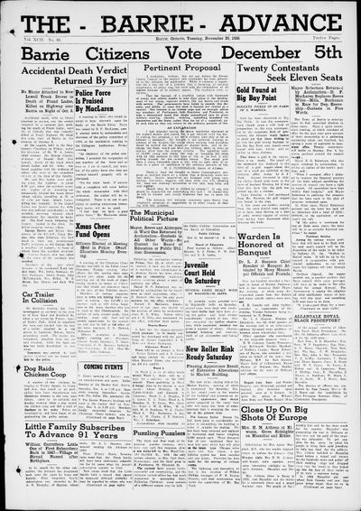 Barrie Advance, 29 Nov 1938