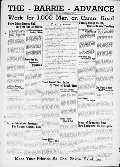 Barrie Advance, 14 Sep 1939