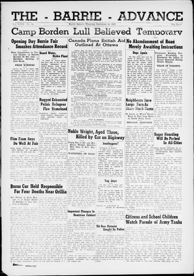 Barrie Advance, 21 Sep 1939