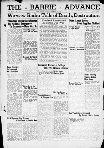 Barrie Advance, 28 Sep 1939