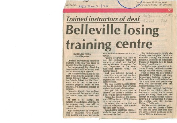 Belleville losing training centre