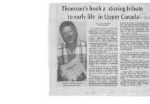 Thomsons Book a Stirring Tribute to Early Life in Upper Canada