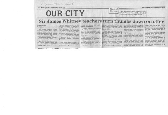 Sir James Whitney teachers turn thumbs down on offer