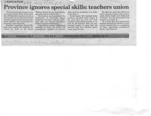 Province ignores special skill: teachers union