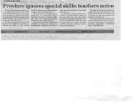 Province ignores special skill: teachers union
