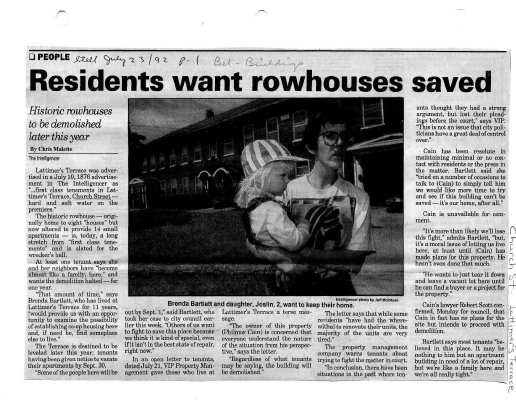 Residents want rowhouses saved