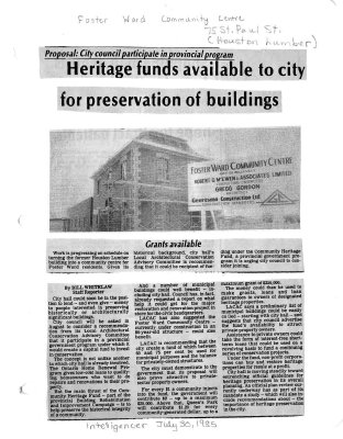 Heritage funds available to city for preservation of buildings