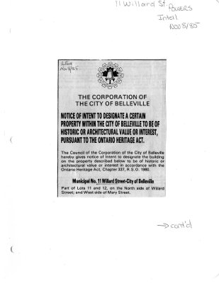 Notice of intent to designate a certain property to be historic: 11 Willard St.