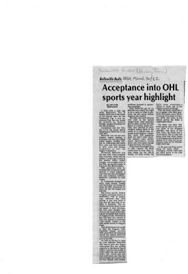 Acceptance into OHL Sports Year Highlight