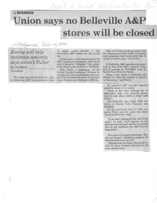 Union says no Belleville A & P stores will be closed