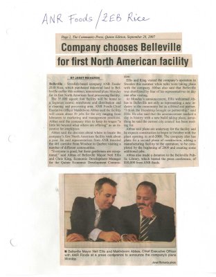 Company chooses Belleville for first North American facility