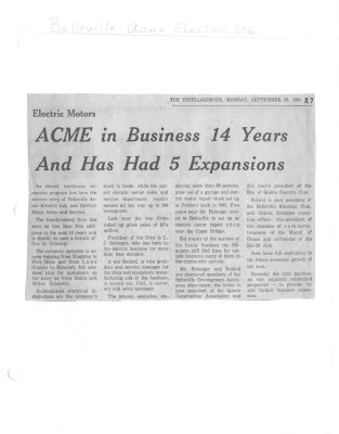 Electric motors: ACME in business 14 years and has had 5 expansions