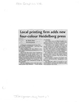 Local printing firm adds new four-colour Heidelberg press: Allan Graphics Ltd.