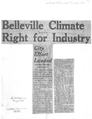 Belleville climate right for industry: City effort lauded - Allied Chemical Canada Ltd.