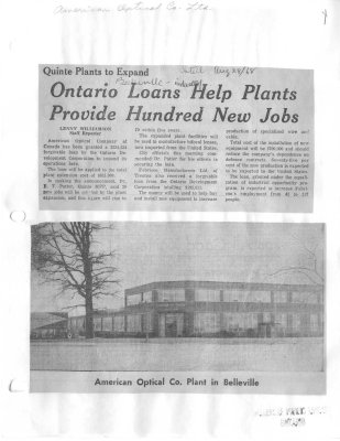 Quinte plants to expand: Ontario loans help plants provide hundred new jobs