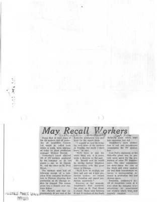 May recall workers: Amplifone of Canada Ltd.