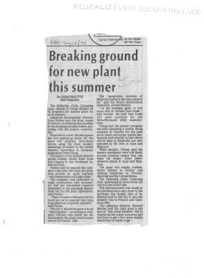 Breaking ground for new plant this summer: Belleville Cloth Colouring Corp.