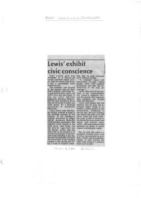 Bert Lewis & Son Jewellers: Lewis' exhibit civic conscience