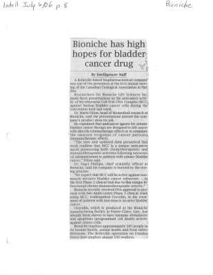 Bioniche has high hopes for bladder cancer drug