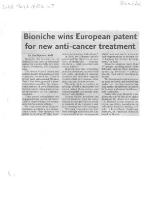 Bioniche wins European patent for new anti-cancer treatment