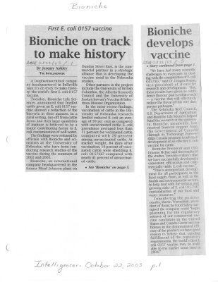 Bioniche on track to make history - Bioniche develops vaccine