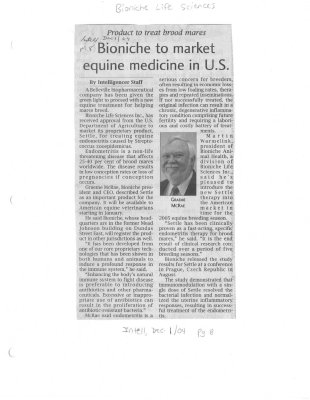 Bioniche to market equine medicine in U.S.