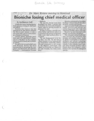 Bioniche losing chief medical officer