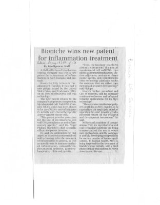 Bioniche wins new patent for inflammation treatment