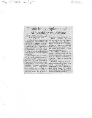 Bioniche completes sale of bladder medicine