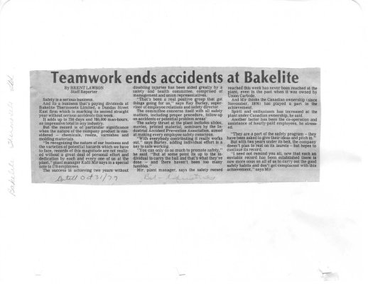 Teamwork ends accidents at Bakelite