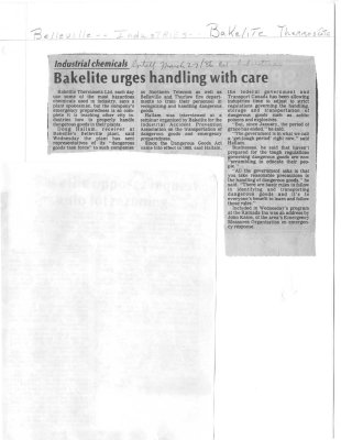 Industrial chemicals: Bakelite urges handling with care