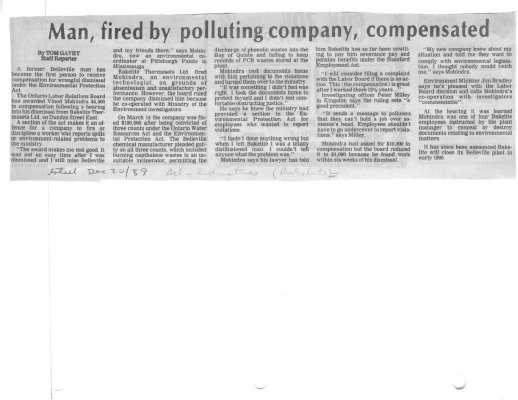 Man, fired by polluting company, compensated