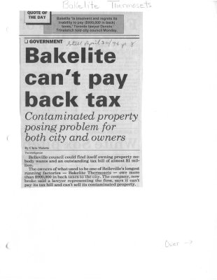 Bakelite can't pay back tax: Contaminated property posing problem for both city and owners