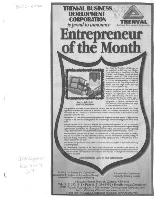 Trenval Business Development Corporation is proud to announce Entrepreneur of the month: Bale-eze