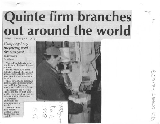 Quinte firm branches out around the world: Beatty Seeds Ltd.