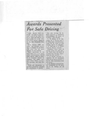 Awards presented for safe driving: Bell Telephone