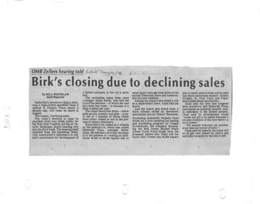 Birk's closing due to declining sales