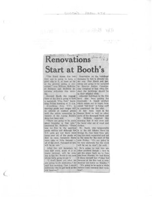 Renovations start at Booth's: Booth's Radio and Television