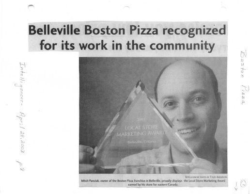 Belleville Boston Pizza recognized for its work in the community