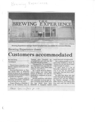 the Brewing Experience closes: Customers accommodated